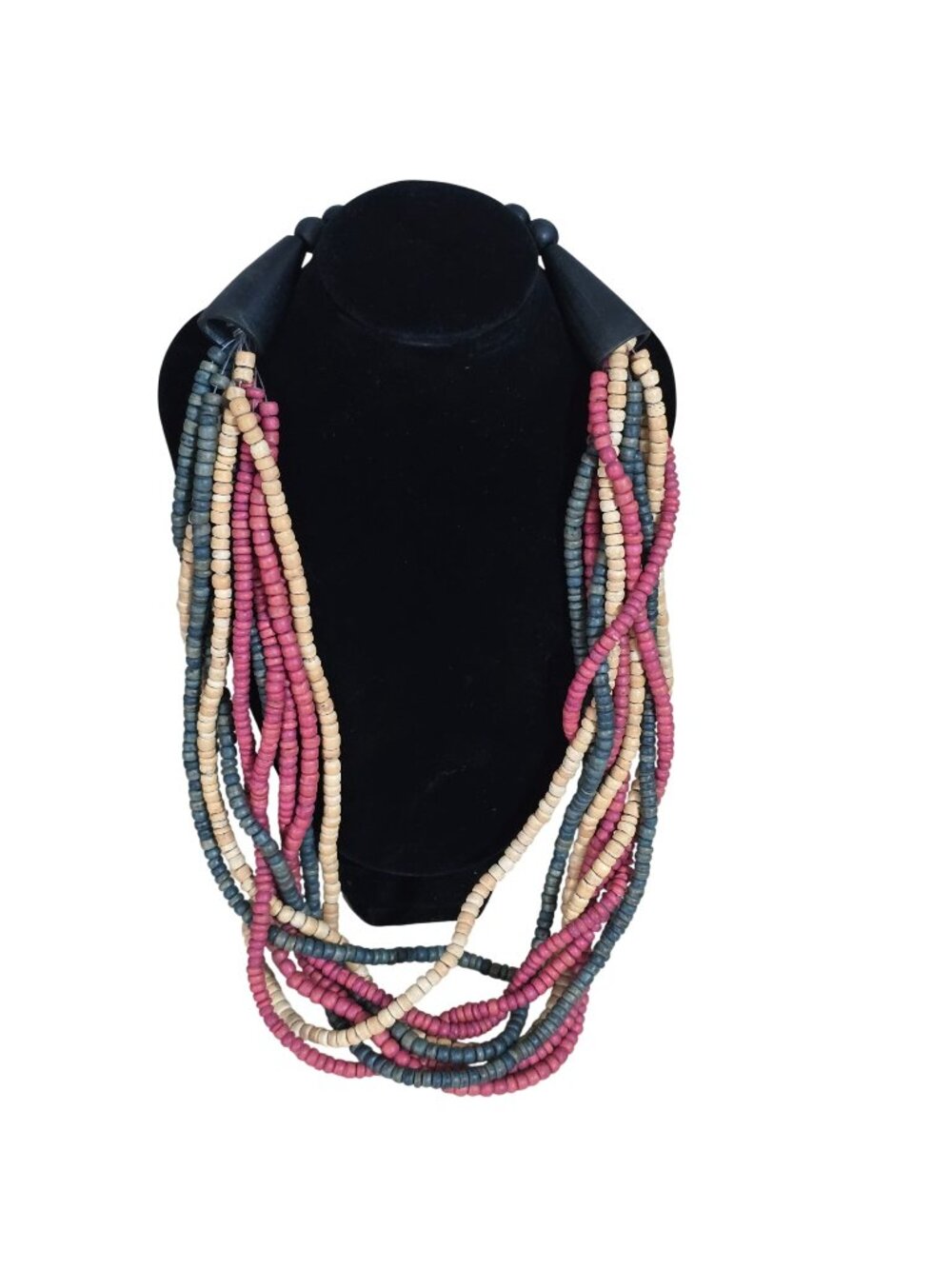 Vintage Multi Strand Beaded Necklace Signed Casual Corner Boho Tribal Wood Beads